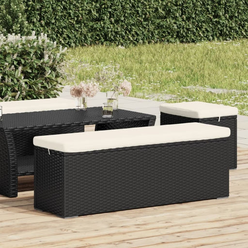 Ottoman Bench with Cushion Black 110x30x40 Cm Poly Rattan