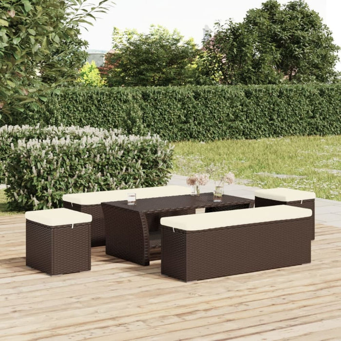Ottoman with Cushion Brown 40x30x40 Cm Poly Rattan Toktkt