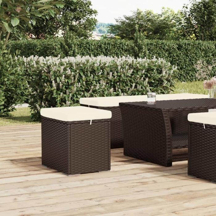 Ottoman with Cushion Brown 40x30x40 Cm Poly Rattan Toktkt