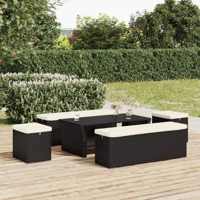 Ottomans with Cushions 2 Pcs Black 40x30x40 Cm Poly Rattan