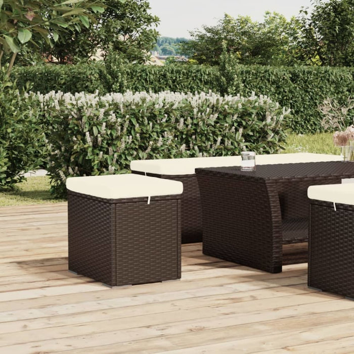 Ottomans with Cushions 2 Pcs Brown 40x30x40 Cm Poly Rattan