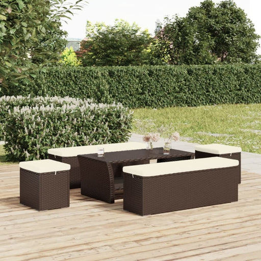 Ottomans with Cushions 2 Pcs Brown 40x30x40 Cm Poly Rattan