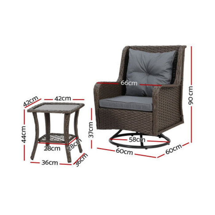 Outdoor Chairs Patio Furniture Lounge Setting 3 Pcs Wicker