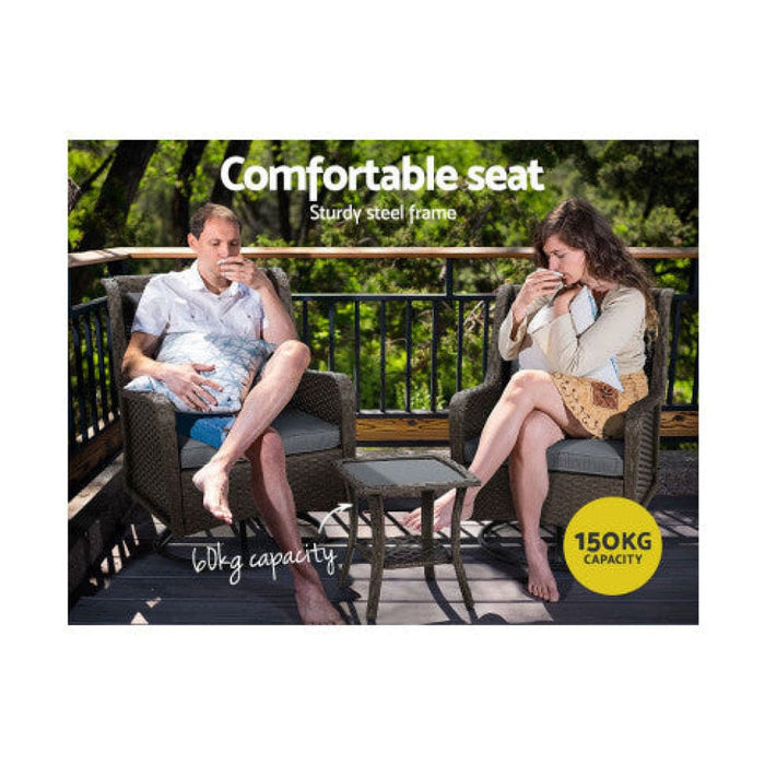 Outdoor Chairs Patio Furniture Lounge Setting 3 Pcs Wicker