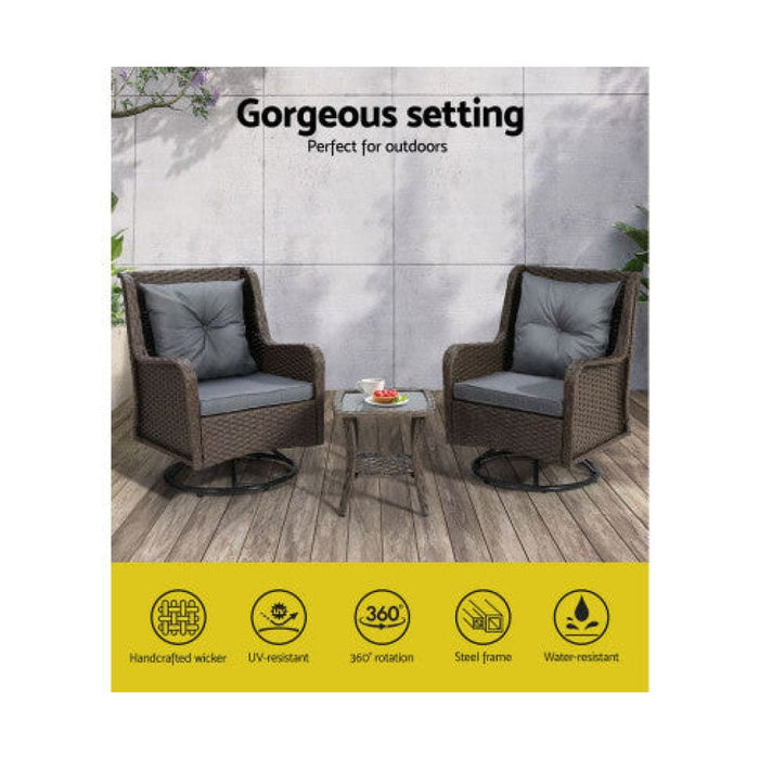 Outdoor Chairs Patio Furniture Lounge Setting 3 Pcs Wicker