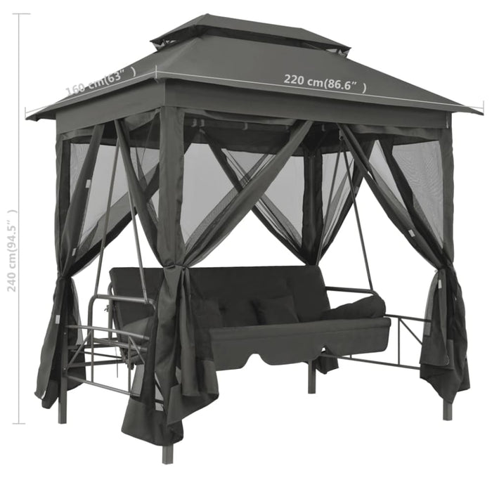 Outdoor Convertible Swing Bench with Canopy Anthracite