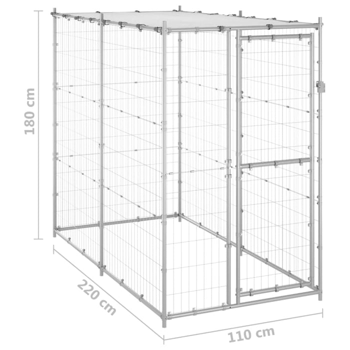 Outdoor Dog Kennel Galvanised Steel With Roof 110x220x180