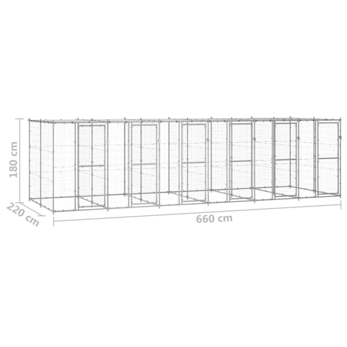 Outdoor Dog Kennel Galvanised Steel With Roof 14.52 M²