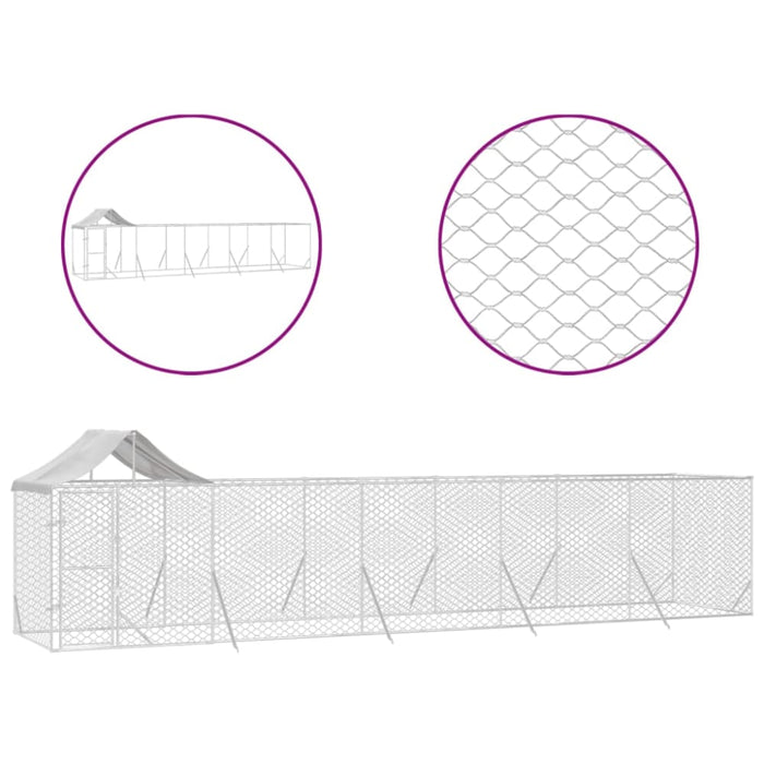 Outdoor Dog Kennel with Roof Silver 10x2x2.5 m Galvanised
