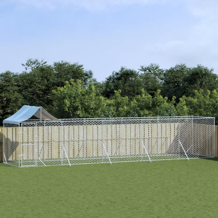 Outdoor Dog Kennel with Roof Silver 10x2x2.5 m Galvanised