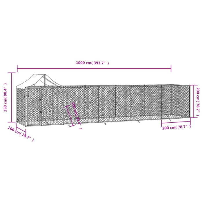 Outdoor Dog Kennel with Roof Silver 10x2x2.5 m Galvanised