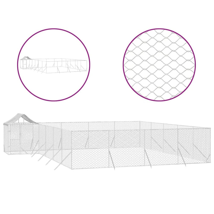 Outdoor Dog Kennel with Roof Silver 10x8x2.5 m Galvanised