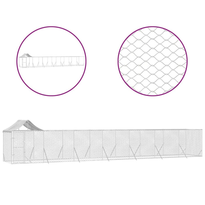 Outdoor Dog Kennel with Roof Silver 14x2x2.5 m Galvanised