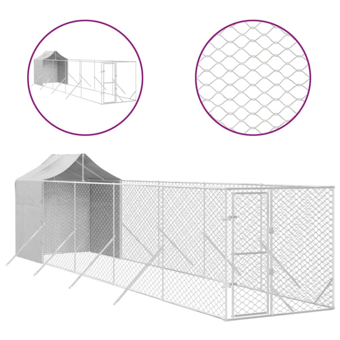 Outdoor Dog Kennel with Roof Silver 2x10x2.5 m Galvanised