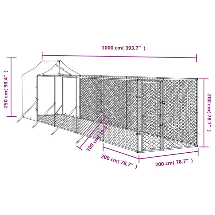 Outdoor Dog Kennel with Roof Silver 2x10x2.5 m Galvanised