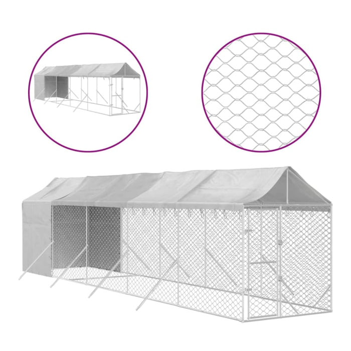 Outdoor Dog Kennel with Roof Silver 2x10x2.5 m Galvanised