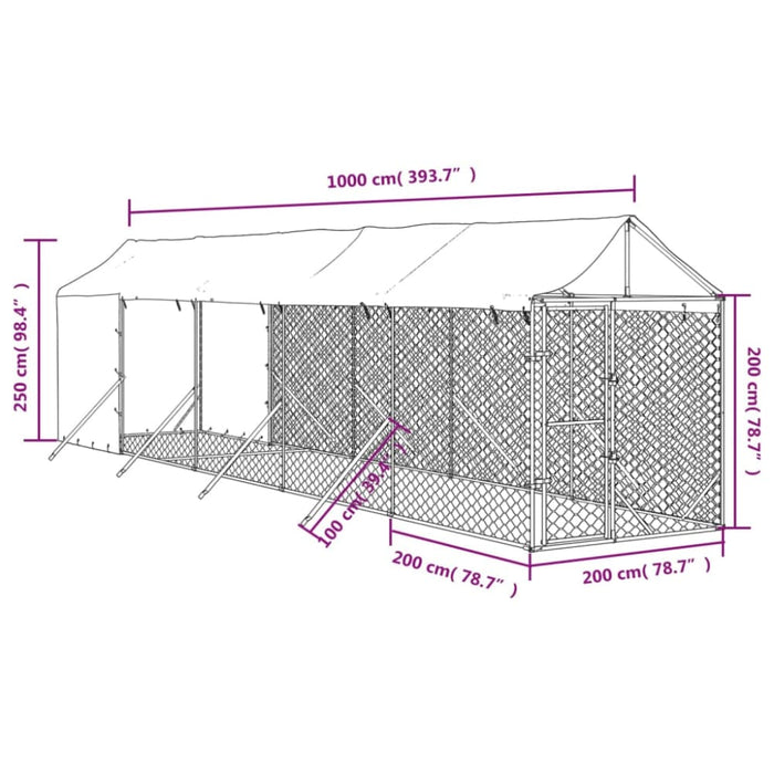 Outdoor Dog Kennel with Roof Silver 2x10x2.5 m Galvanised