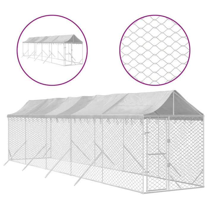 Outdoor Dog Kennel with Roof Silver 2x10x2.5 m Galvanised