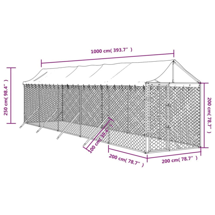 Outdoor Dog Kennel with Roof Silver 2x10x2.5 m Galvanised