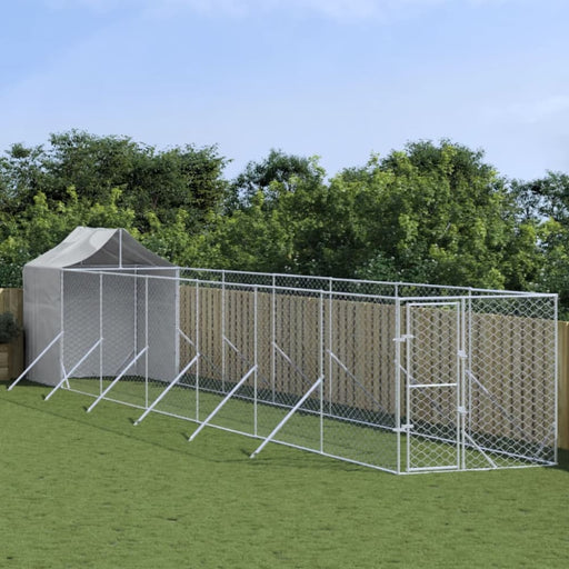 Outdoor Dog Kennel With Roof Silver 2x14x2.5 m Galvanised