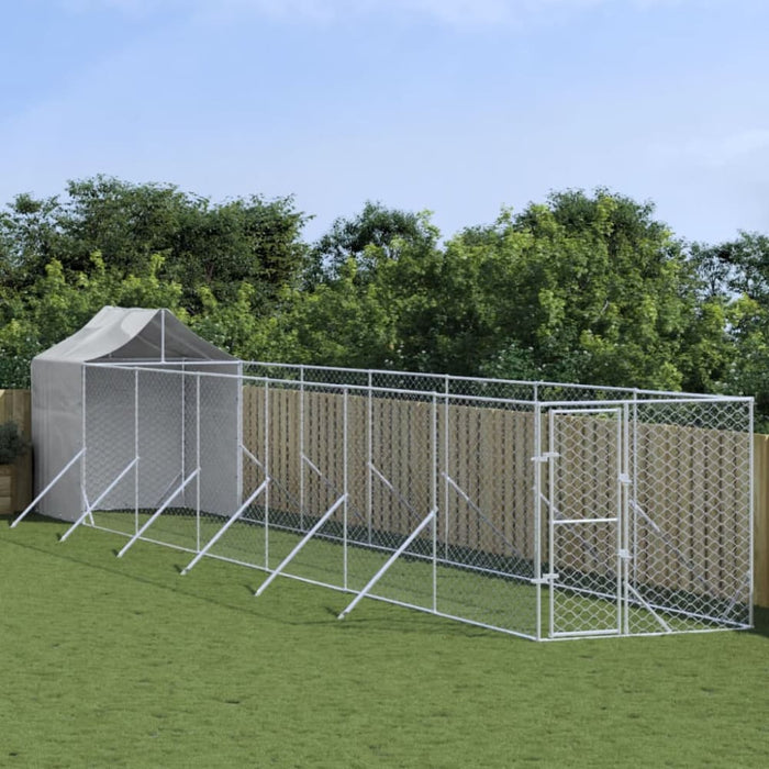 Outdoor Dog Kennel with Roof Silver 2x14x2.5 m Galvanised