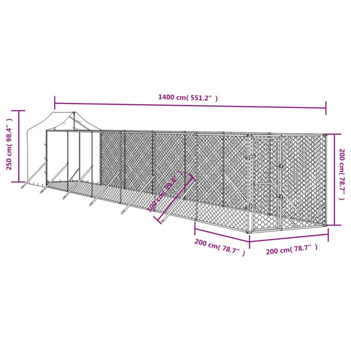 Outdoor Dog Kennel with Roof Silver 2x14x2.5 m Galvanised