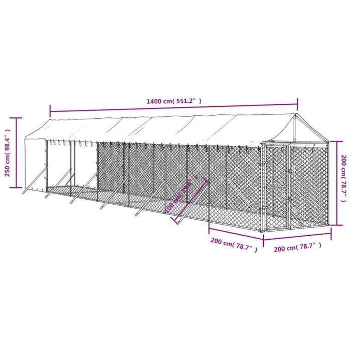 Outdoor Dog Kennel with Roof Silver 2x14x2.5 m Galvanised
