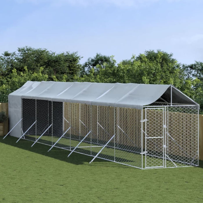 Outdoor Dog Kennel with Roof Silver 2x14x2.5 m Galvanised