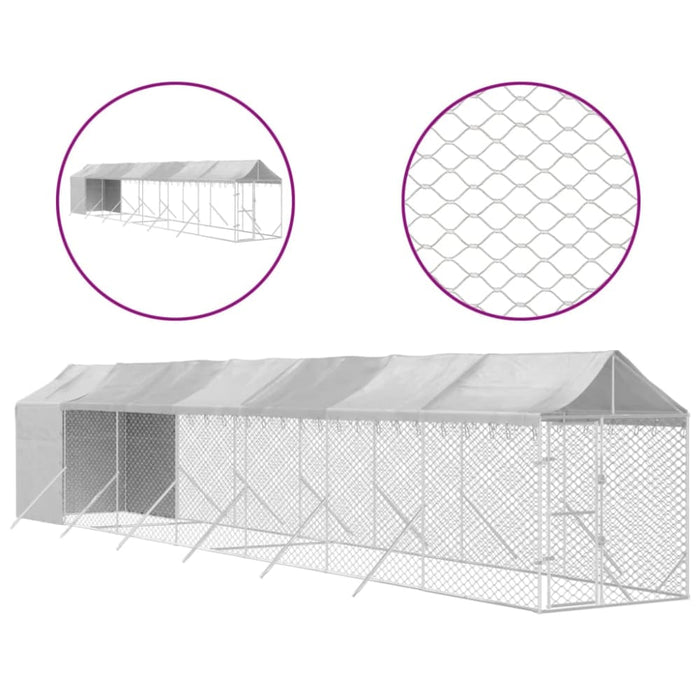 Outdoor Dog Kennel with Roof Silver 2x14x2.5 m Galvanised