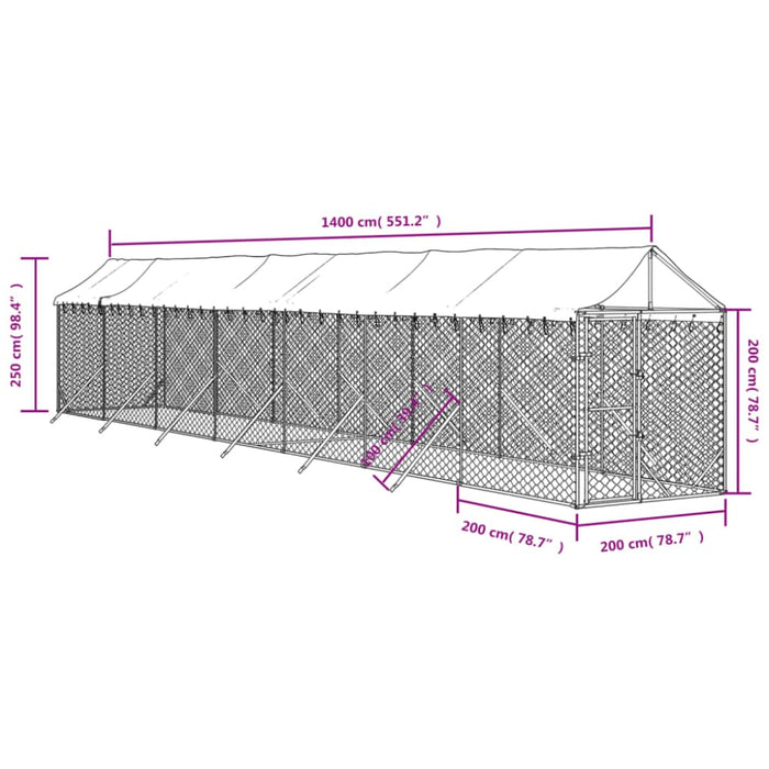 Outdoor Dog Kennel with Roof Silver 2x14x2.5 m Galvanised