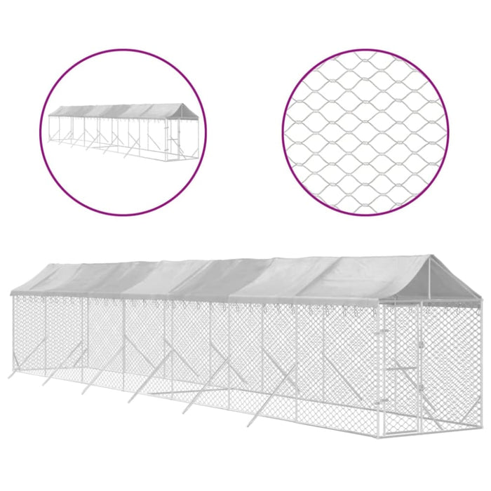 Outdoor Dog Kennel with Roof Silver 2x14x2.5 m Galvanised