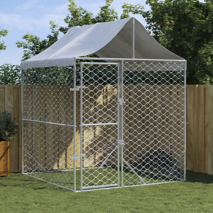 Outdoor Dog Kennel with Roof Silver 2x2x2.5 m Galvanised