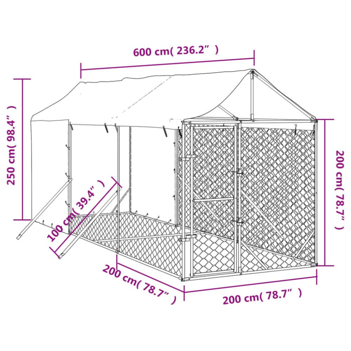 Outdoor Dog Kennel with Roof Silver 2x6x2.5 m Galvanised