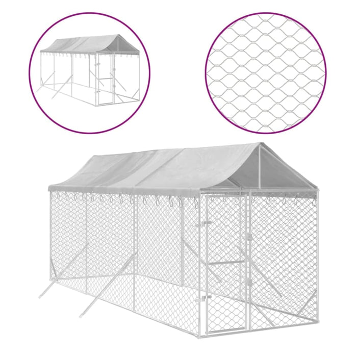 Outdoor Dog Kennel with Roof Silver 2x6x2.5 m Galvanised
