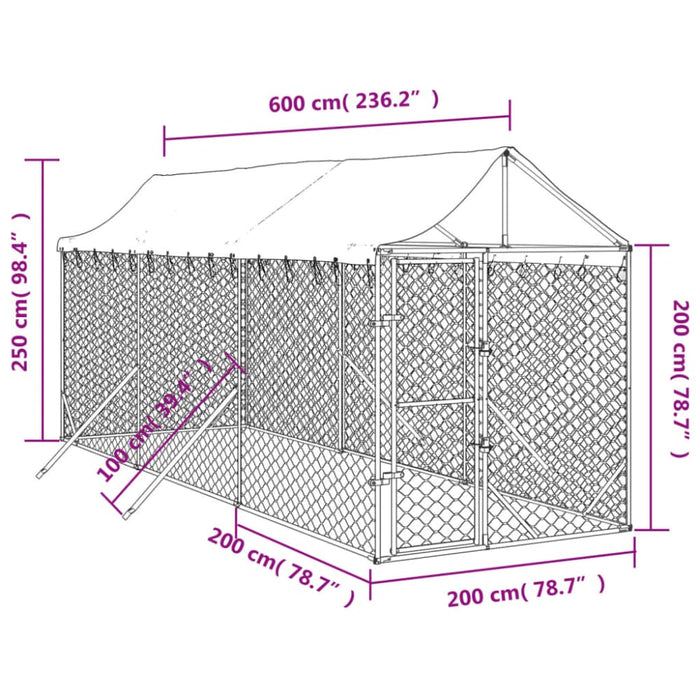 Outdoor Dog Kennel with Roof Silver 2x6x2.5 m Galvanised