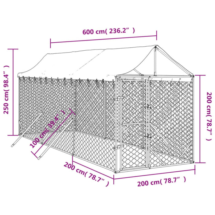 Outdoor Dog Kennel With Roof Silver 2x6x2.5 m Galvanised