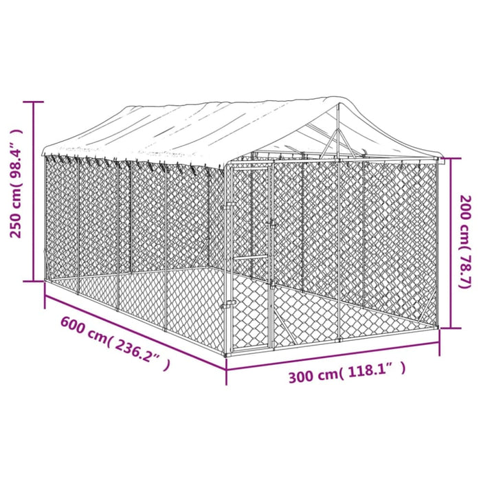 Outdoor Dog Kennel with Roof Silver 3x6x2.5 m Galvanised