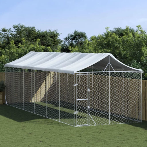 Outdoor Dog Kennel With Roof Silver 3x9x2.5 m Galvanised