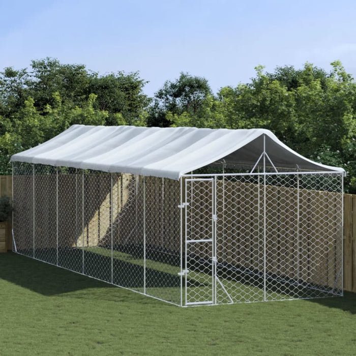 Outdoor Dog Kennel with Roof Silver 3x9x2.5 m Galvanised
