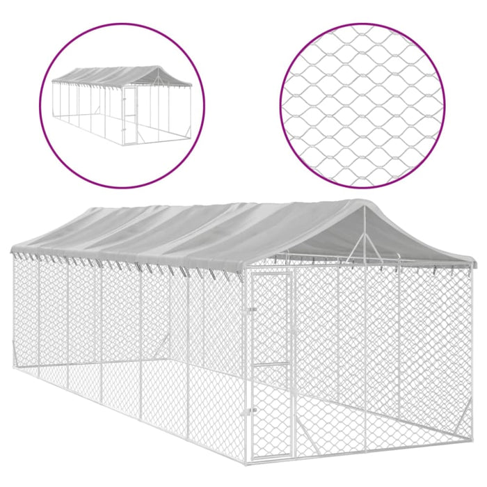 Outdoor Dog Kennel with Roof Silver 3x9x2.5 m Galvanised