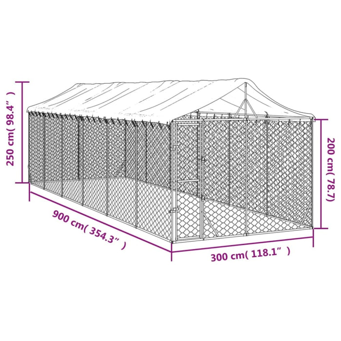 Outdoor Dog Kennel with Roof Silver 3x9x2.5 m Galvanised
