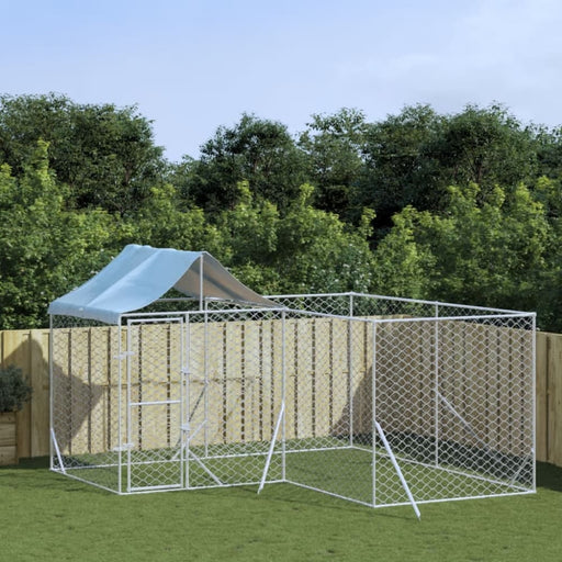 Outdoor Dog Kennel with Roof Silver 4x4x2.5 m Galvanised