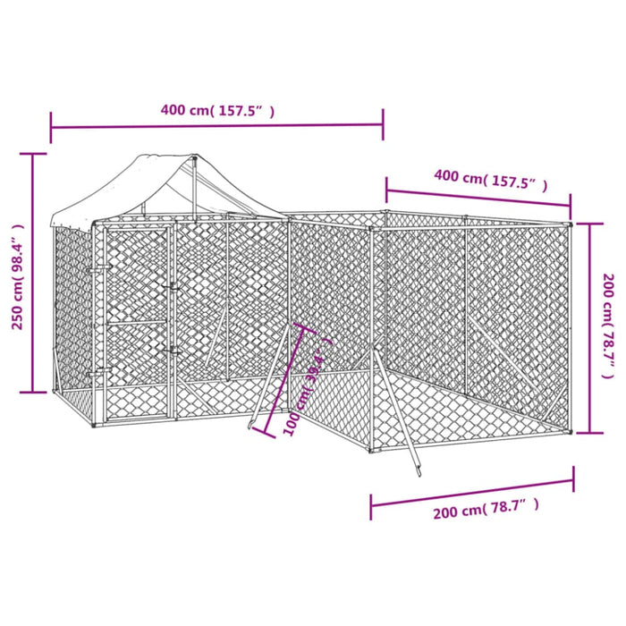 Outdoor Dog Kennel with Roof Silver 4x4x2.5 m Galvanised