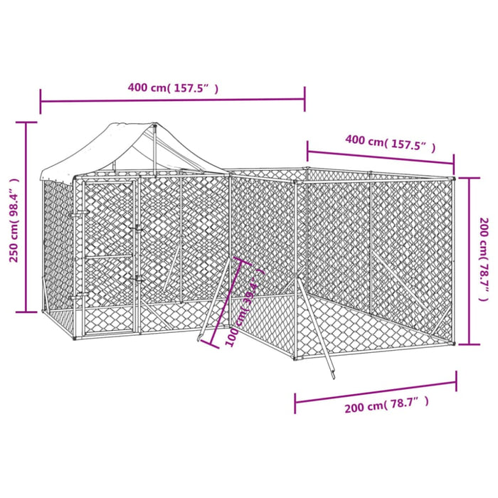 Outdoor Dog Kennel With Roof Silver 4x4x2.5 m Galvanised