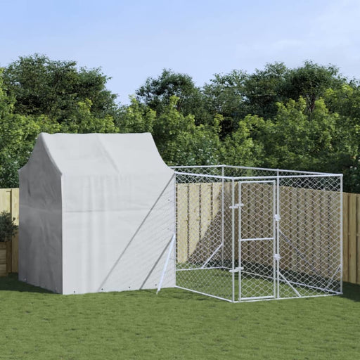 Outdoor Dog Kennel with Roof Silver 4x4x2.5 m Galvanised
