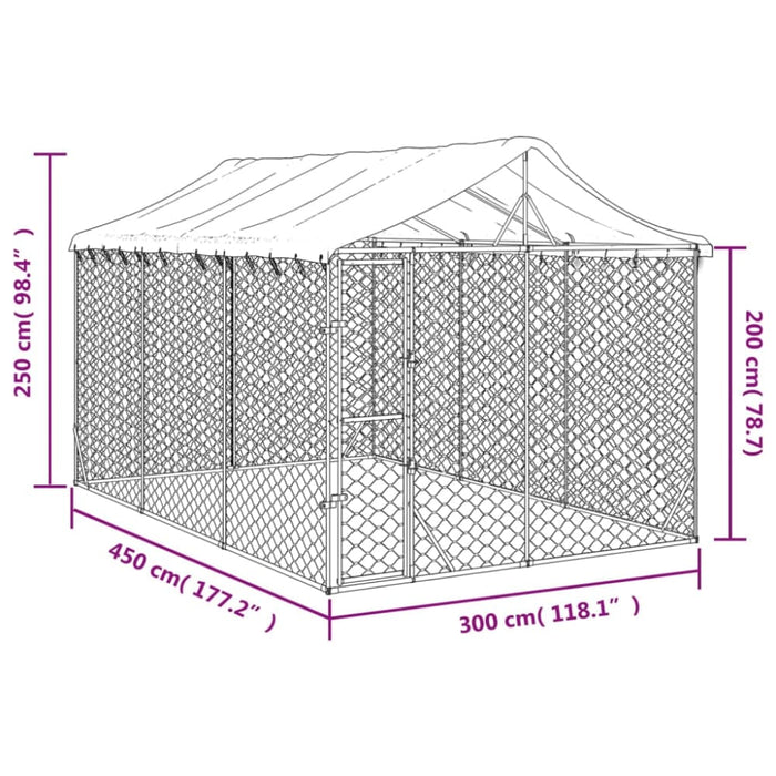 Outdoor Dog Kennel with Roof Silver 3x4.5x2.5 m Galvanised