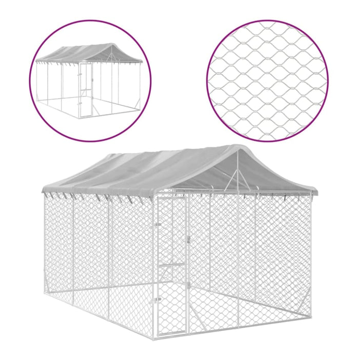 Outdoor Dog Kennel with Roof Silver 3x4.5x2.5 m Galvanised