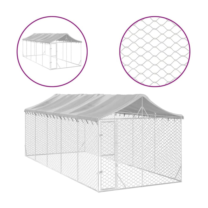 Outdoor Dog Kennel with Roof Silver 3x7.5x2.5 m Galvanised