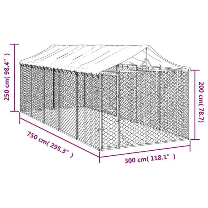 Outdoor Dog Kennel with Roof Silver 3x7.5x2.5 m Galvanised