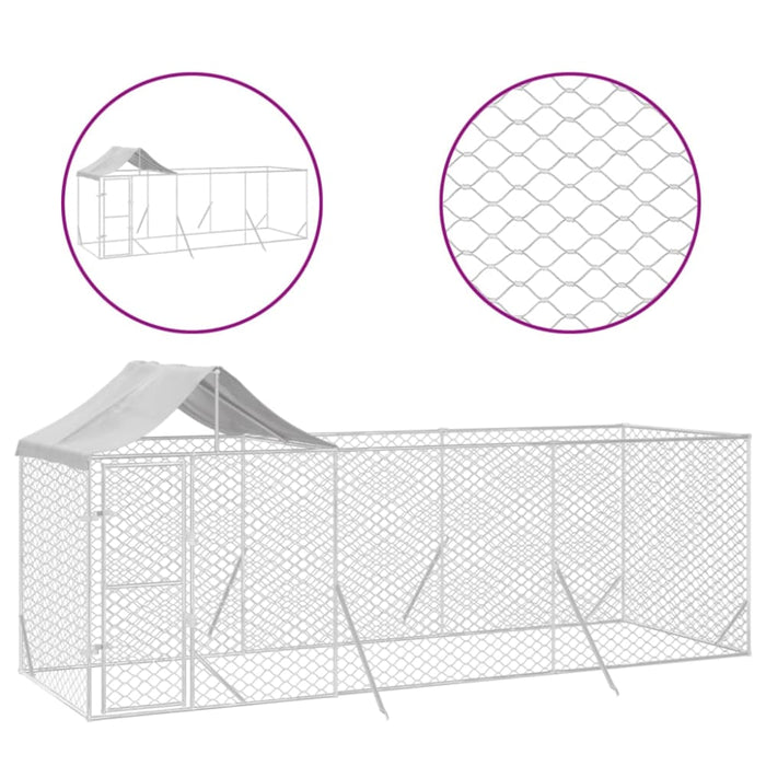 Outdoor Dog Kennel with Roof Silver 6x2x2.5 m Galvanised